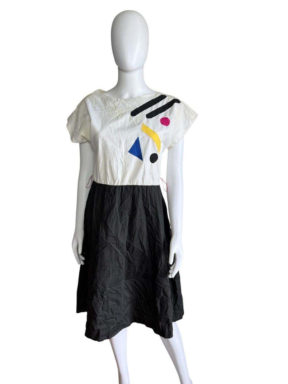 Abstract Geometric Appliqué Color Block Midi Dress